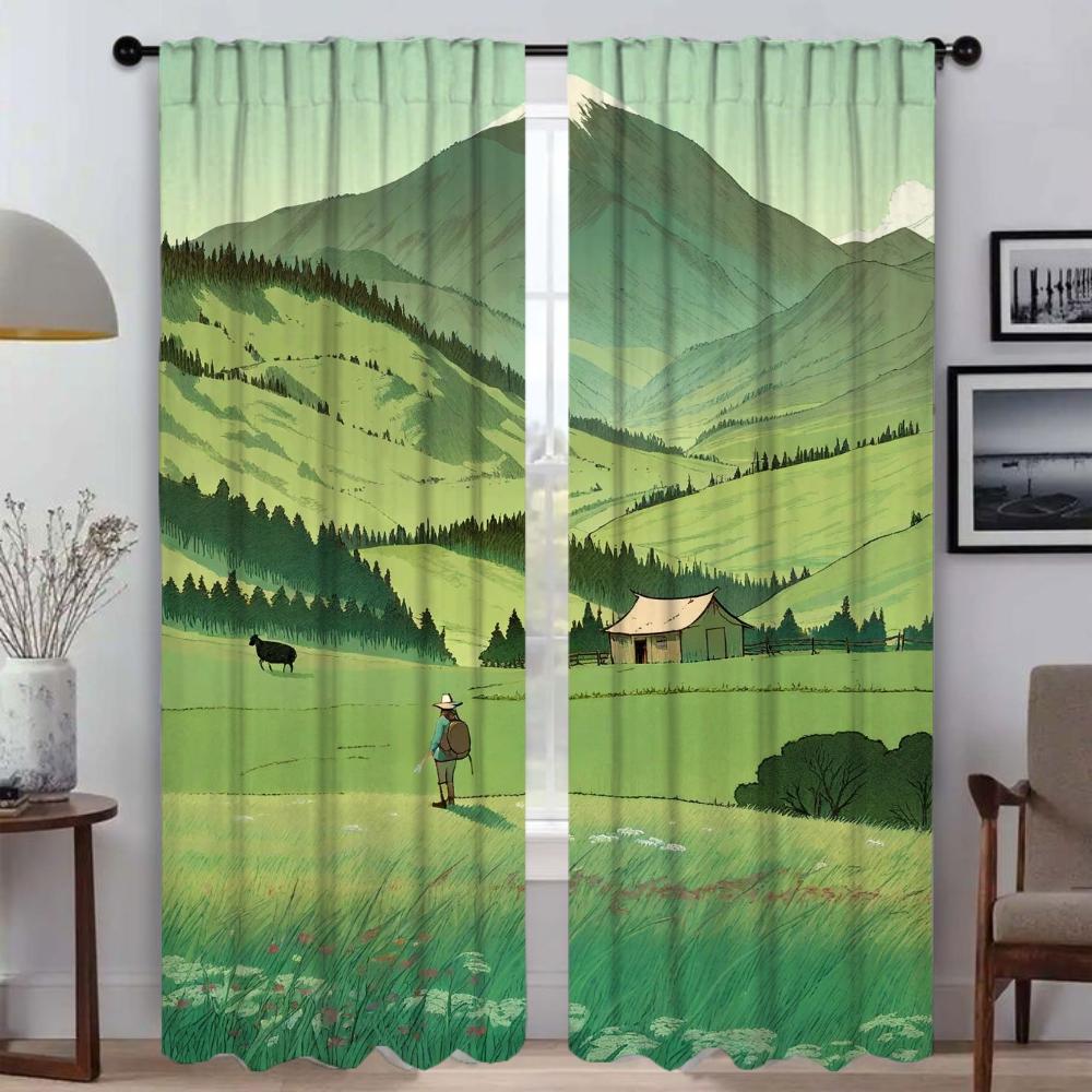 Weitläufiges Grasland Tüll für Schlafzimmer Vorhänge Raumteiler Verdunkelungsvorhänge für Kamera Moderne Wohnzimmer Vorhänge 2 Stück Vorhang Zuhause
