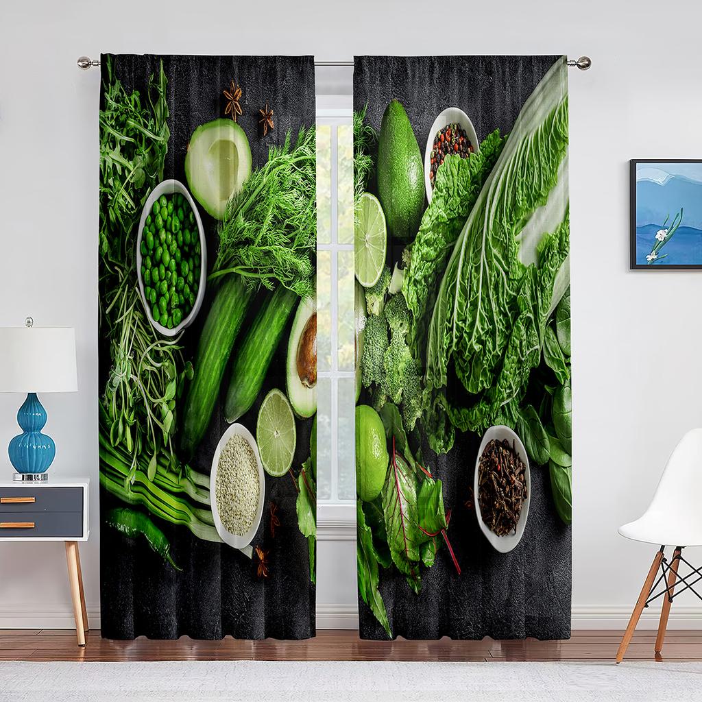 Cortinas com estampa de frutas e vegetais de 2 painéis, adequadas para persianas de janela de cozinha, cortinas com bolso para haste, ilhós, cortina superior, 75% de sombreamento