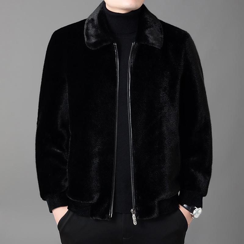 Men's Winter Faux Mink Coat 2025 - Warm, Thickened, Solid Color Lapel for Middle-Aged and Young Business Casual.
