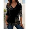 Elegant Women's Autumn Top V-Neck Vintage-Print Long-Sleeve T-Shirt Loose Comfortable and Stylish for Streetwear or Outdoor Wear
