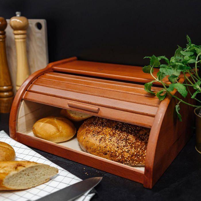 Boîte à Pain - Creative Home - Aulne - Bois de Hêtre - 38 x 28,5 x 17,5 cm - Couvercle en Rouleau
