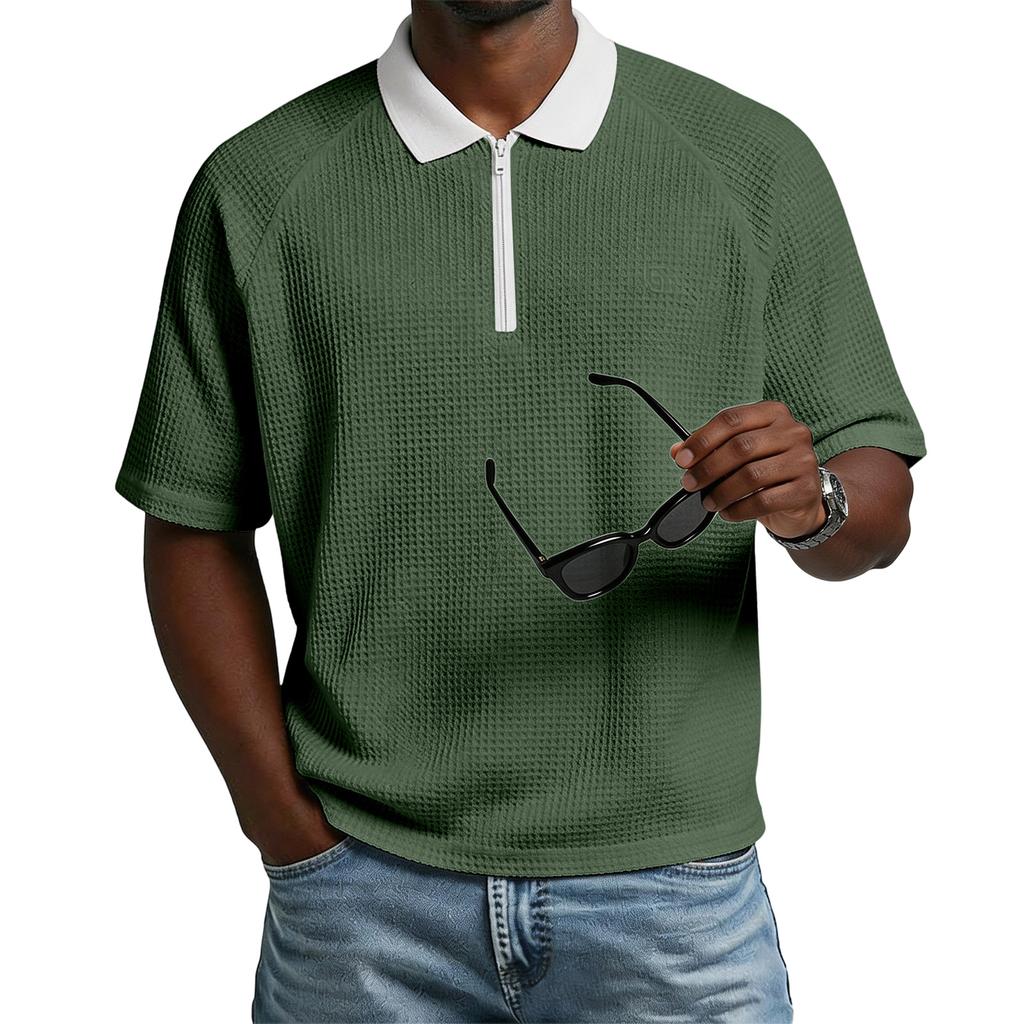Men's Lapel Short-Sleeve Shirt Contrast-Colored Casual Sportswear T-Shirt