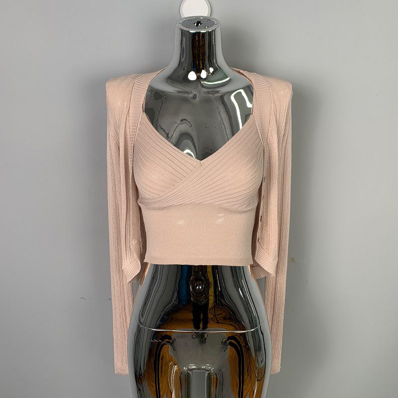 Korean Dongdaemun Fashion V-neck Knitted Camisole & Short Cardigan Set for Women