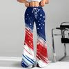 Women's Fashion Loose Drawstring Tight Waist Independence Day Printed Casual Sports Pants Casual Flared Pants