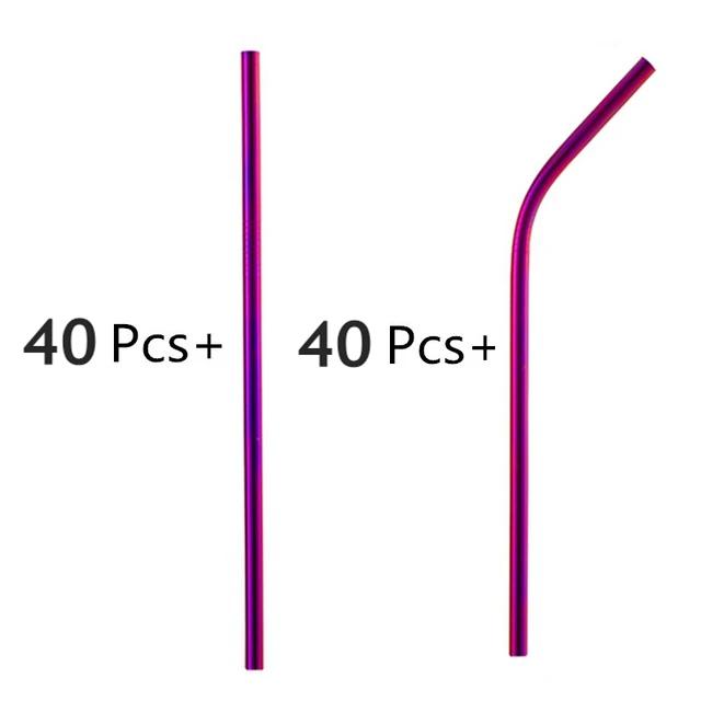 80Pcs 8mm*215mm Reusable Metal Straw 304 Stainless Steel Drinking Straight Bent Straws Eco-friendly Party Bar Accessories