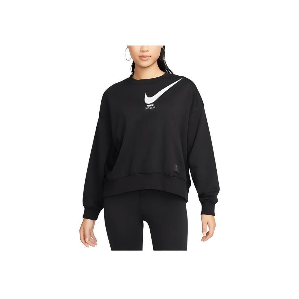 Nike Logo Printed Casual Round Neck Sweatshirt Women Sweatshirt Black DV8019-010