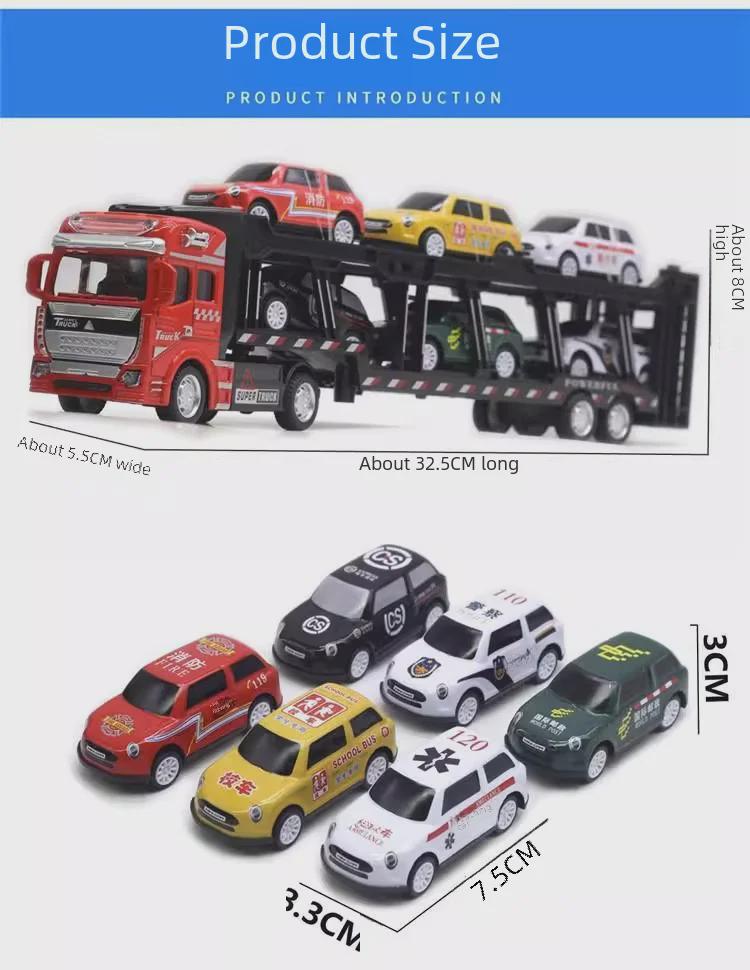 Alloy Double-Decker Semi-Trailer Pull-Back Toy Truck with Flatbed Trailer