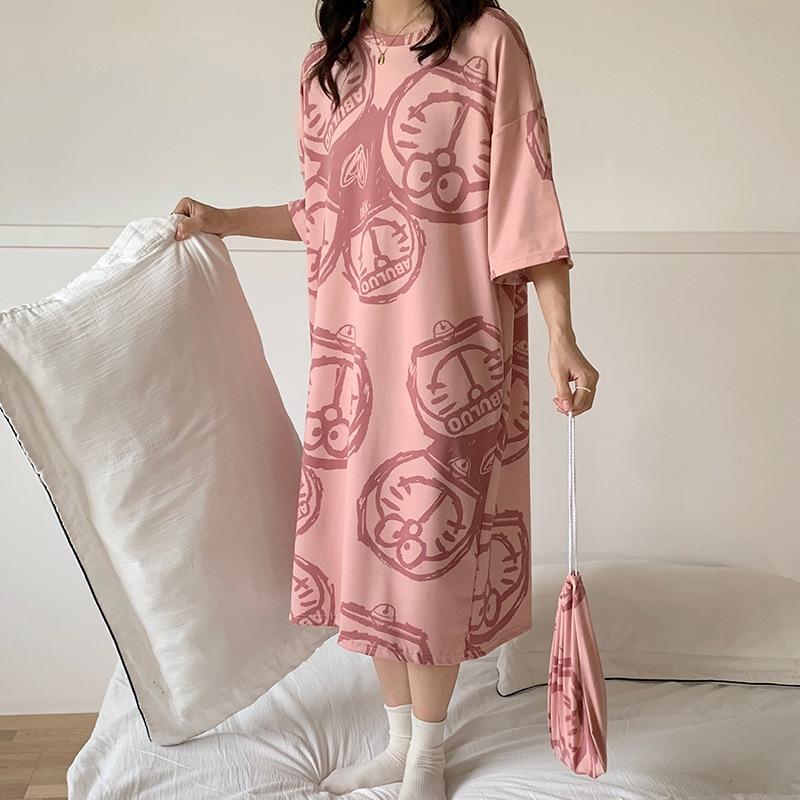 Girls' Summer, Spring and Autumn Short-sleeved Home Wear with Cute Cartoon Designs and Loose Style Pajamas and Nightgowns