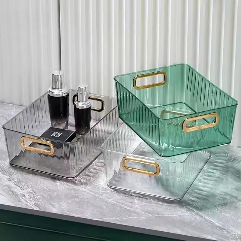 3/2Pcs Multi-Purpose Plastic Organizer Green Rectangular Storage Box with Handle for Bathroom Makeup Pet Kitchen Pantry