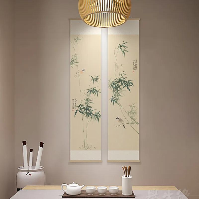 New Chinese Style Hanging Scroll Tea Room Restaurant Hanging Painting Scroll Vertical Corridor Wall Mural Decoration Drawning