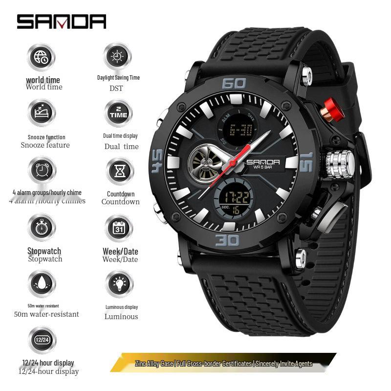 Sanda Men s Smartwatch: Summer Multifunctional Sport, Waterproof, Countdown, Luminous Electronic Watch