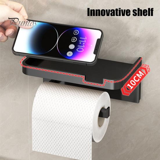 Toilet Paper Holder with Storage Shelf Strong Load-bearing Simple Installation Self-Adhesive Roll Paper Holder Bathroom Organizer