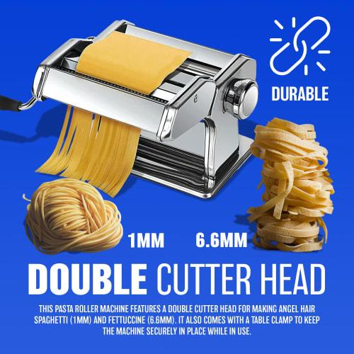 Pastamaskin i rustfritt stål - 9 tykkelsesinnstillinger med raviolikutter | Manuell håndlaget pastarulle- og kuttermaskin | Nudelkutter med dobbel bredde
