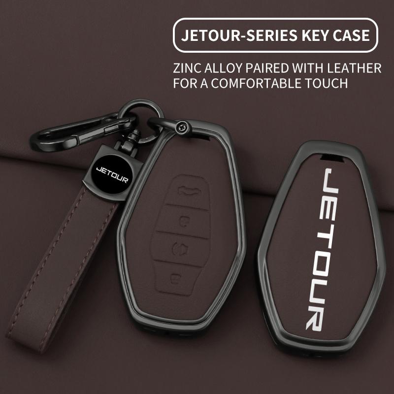 Car Remote Key Fob Case Cover Shell For Chery Jetour X70 X70Plus X70M X90Plus X95Pro Alloy Leather Protector Keychain Accessorie