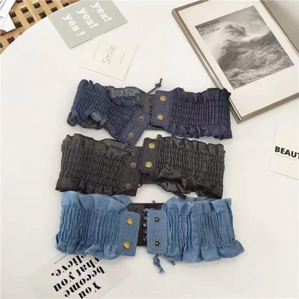 Lace Denim Stretchy Cummerbunds Cloth Wide Waist Belt Simple Female Waistband  Corset