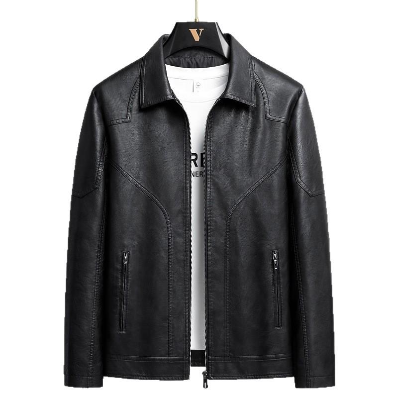 Trendy new men's leather jacket spring and autumn lapel pu leather top leather jacket fashion casual versatile leather jacket