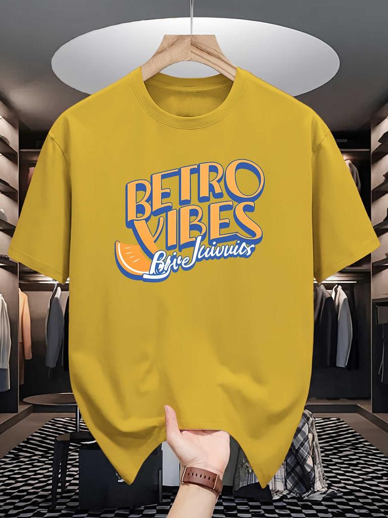 Mens Crew Neck T Shirt Retro Vibes Orange Slice Vintage Letter Graphic Short Sleeve Casual Cotton Positive Vibe Street Tees