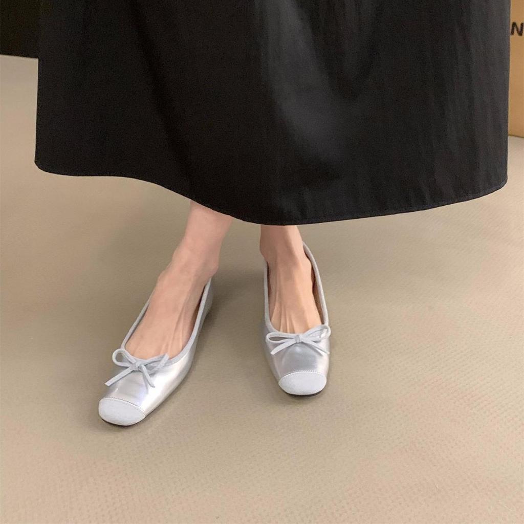 Inner height increase French small red single shoes women's shoes spring and autumn 2025 summer bow ballet gentle evening shoes