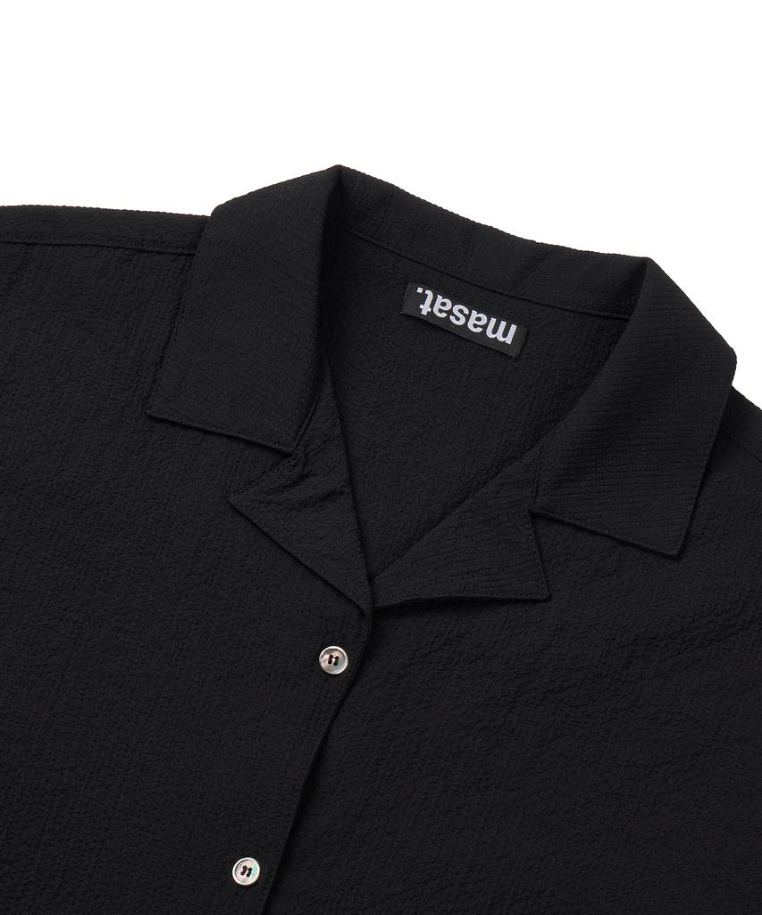 Masateu Gingham Check Open Collar Shirt _ Black