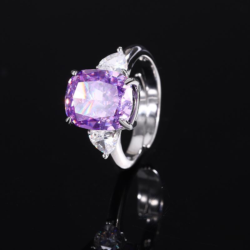 Jewelry Copper Bottom Gold-Plated High Carbon Diamond Ice Flower Square Diamond Copper Inlaid Simple Fat Square Ring Women 10 * 12