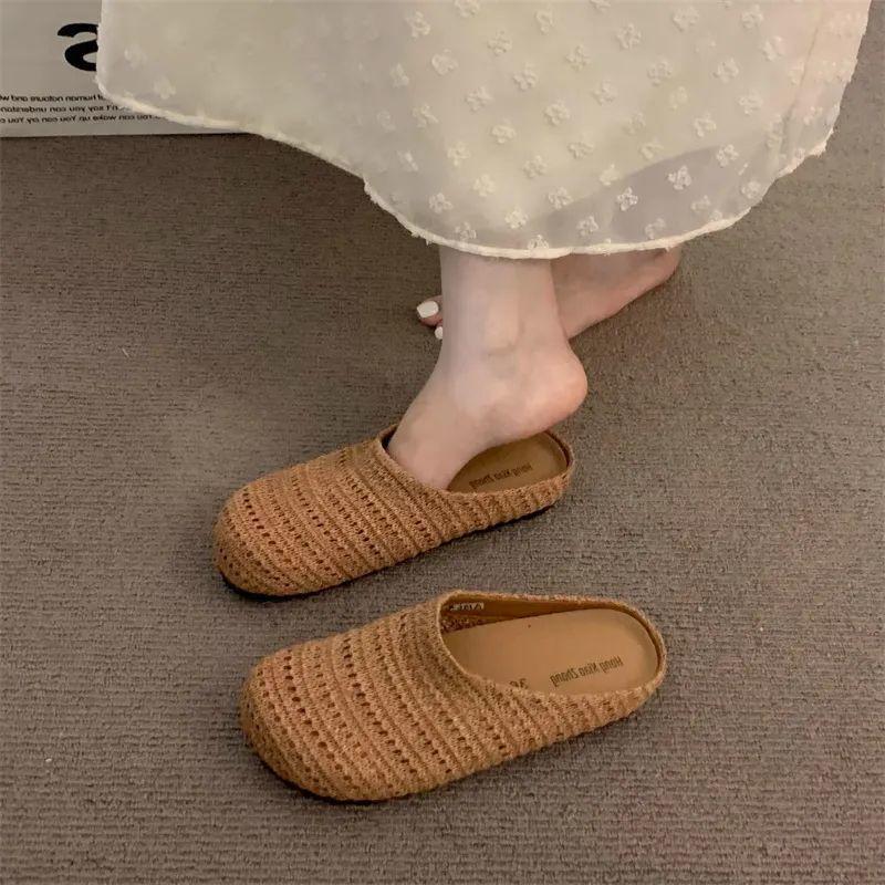 Women's Versatile Retro Soft Sole Sandals - French Toe Cap, Solid Color, Comfortable for Home & Outdoor Wear