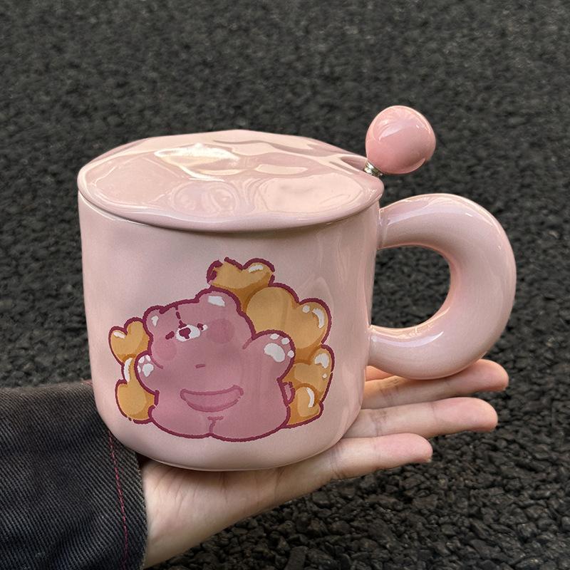 

Cute Bear Mug Large Capacity Ceramic Cup with Lid Practical Birthday Gift for Best Friends Girls Souvenir 401-500ml
