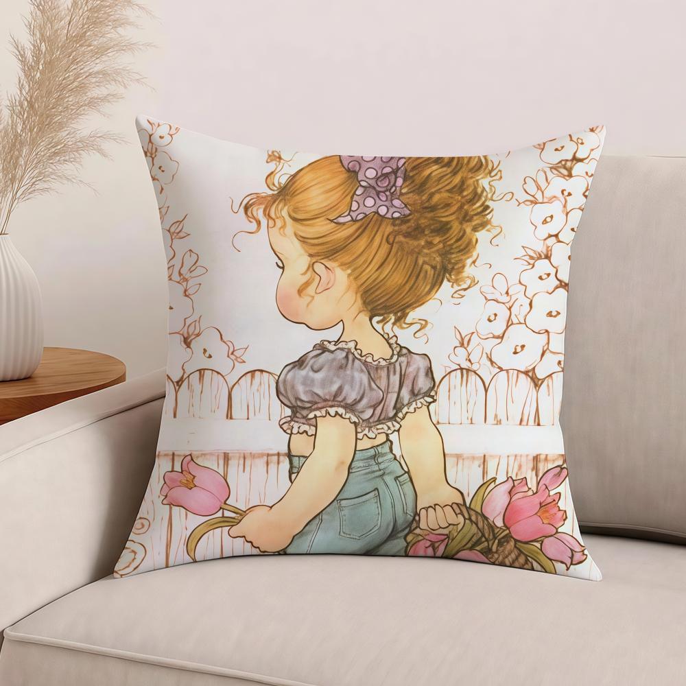 

Art S-Sarah Kay Cartoon girl cute Pillow Case Office Cushions Suitable For Sofa Car Bedroom Decorative Cushion Cover 18x18Inch