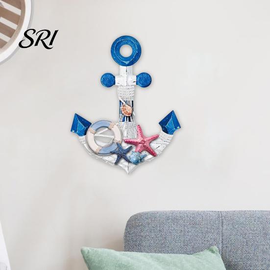Vintage Style Wood Art Nautical Wooden Wall Decor Blue White Coastal Fine Carving with Starfish for Beach Theme Bathroom Living Room Bedroom