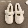 Winter Flats Women Shallow Loafers Shoes Designer Short Plush Buckle Casual Shoes 2025 Trend Walking Warm Cozy Chaussures Femme