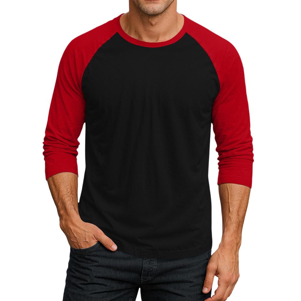 Men's Round Neck Contrast Color Raglan Three-quarter Sleeve Top T-shirt