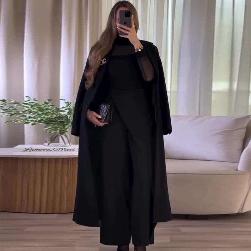 

Женское однотонное длинное шерстяное пальто в корейском ленивом стиле, на осень/зиму 2024 года S