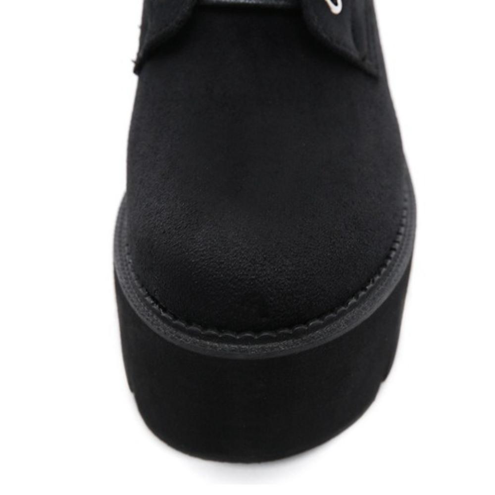 European Women Lace Up Martin Boots Suede Plain Ankle Boots British Korean Style Thick Platform Side Zipper Boots