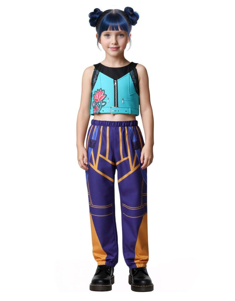 Children's K-Pop Demon Hunter Cosplay Costume with Accessories for Girls - Includes Jacket, Top, and Shorts - Perfect for Halloween