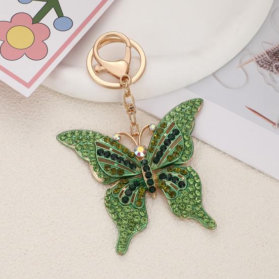 Keychain Pendant Colorful Rhinestones Inlaid Shining Butterfly Design Key Chain with Lobster Clasp Bag Charm Backpack Accessory