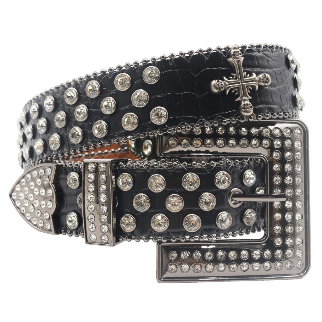 Design Cross New True Rhinestone Women's Belt Men's Belt Diamond-Inserted Belt DIY Belt