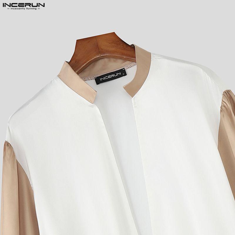 INCERUN Men Long Sleeve Patchwork Open Front Casual Party Shirts Tops