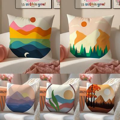 Classic Sunrise Cartoon Cushion Cover Linen Pillowcase Cover Soft Decor for Sofa Home Room