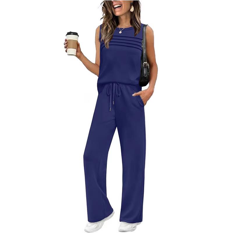 Spring/Summer 2026 Women's Two-Piece Casual Pleated Vest Set