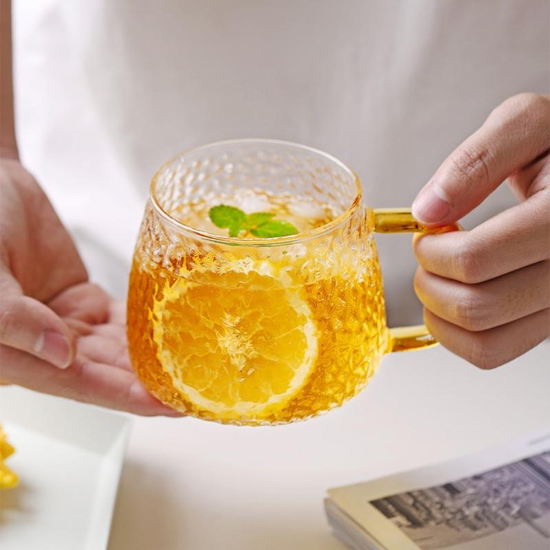 High Temperature Resistant Glass With A Cup Of Hammer Cup Home Tea Cup Coffee Cup Milk Cup Juice Cup Treatment Cup Yellow Tool Glass 420 Ml