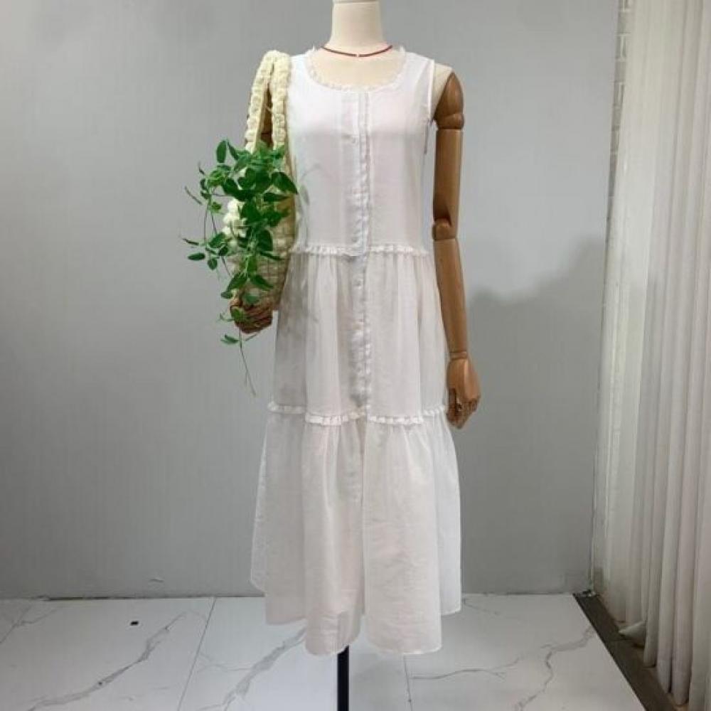 C S In The Room U neCk laCe bUtton SleeveleSS Flare Long dreSS 2Color