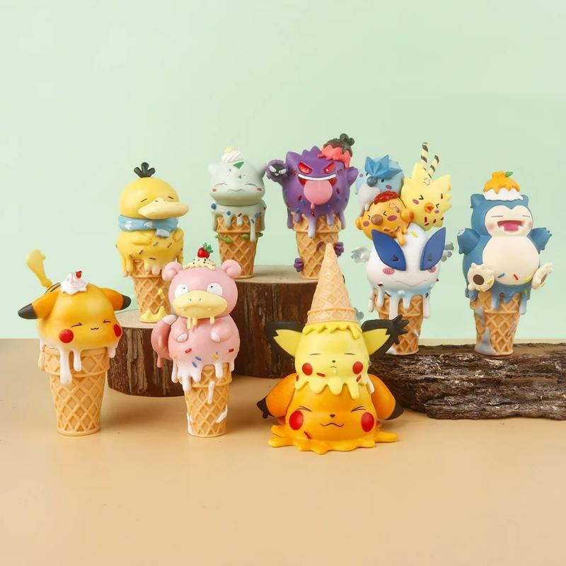 Cartoon Ice Cream Series Pikachu Snorlax Psyduck Gengar Anime Figure Toys Desktop Ornaments Collection Model