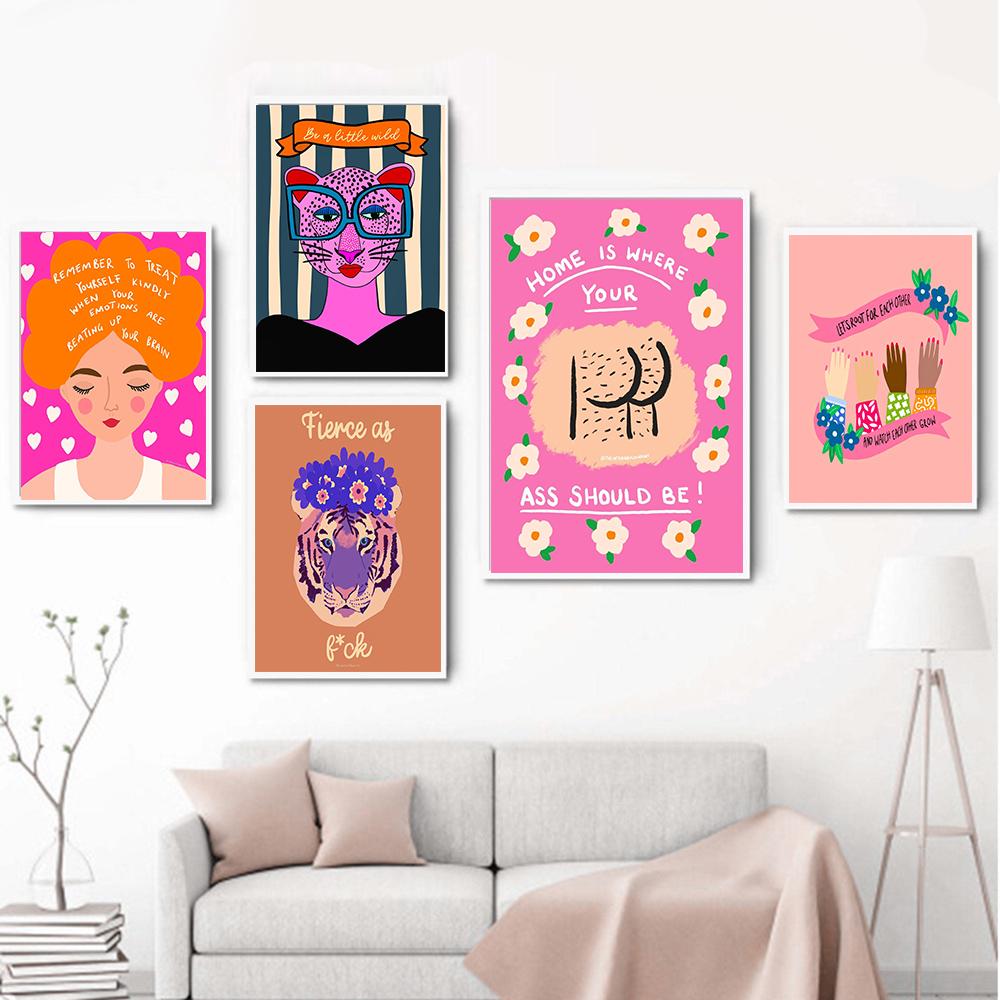 Flower Girl Abstract Leopard Feminist Wall Art Canvas Painting Printing Nordic Poster Booties But
