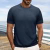 Summer Men Tops Knitted Round Neck Short Sleeves Solid Color Ribbed Elastic T-shirt