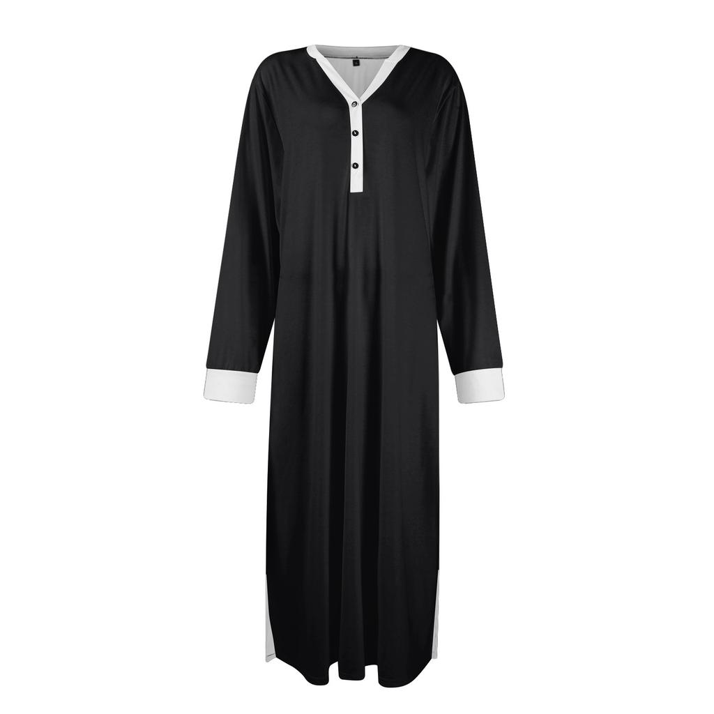 Women's Nightgown Long Housecoat V Neck Pajama Dress With Pockets