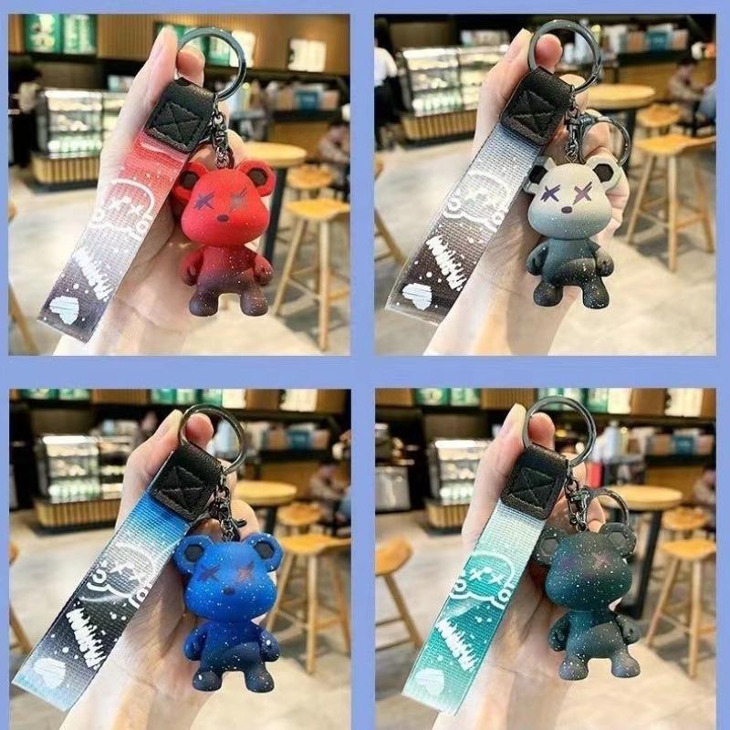 Starry Sky Bear Keychain, Car Keychain, Student Schoolbag Pendant, Men's and Women's Bags, Pendant, Car Key.