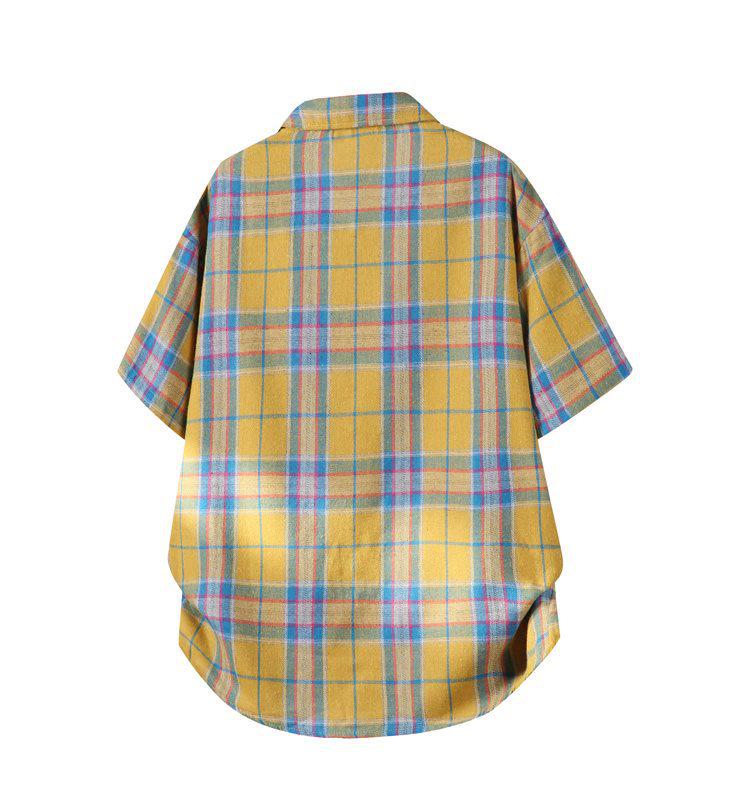 Korean Retro Plaid Plus Size Lapel Short Sleeve Shirt