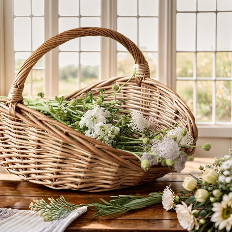 Grande Cesto Intrecciato in Rattan e Salice: Ideale per Conservazione, Frutta, Verdura, Picnic, Spesa e Fiori di Natale.