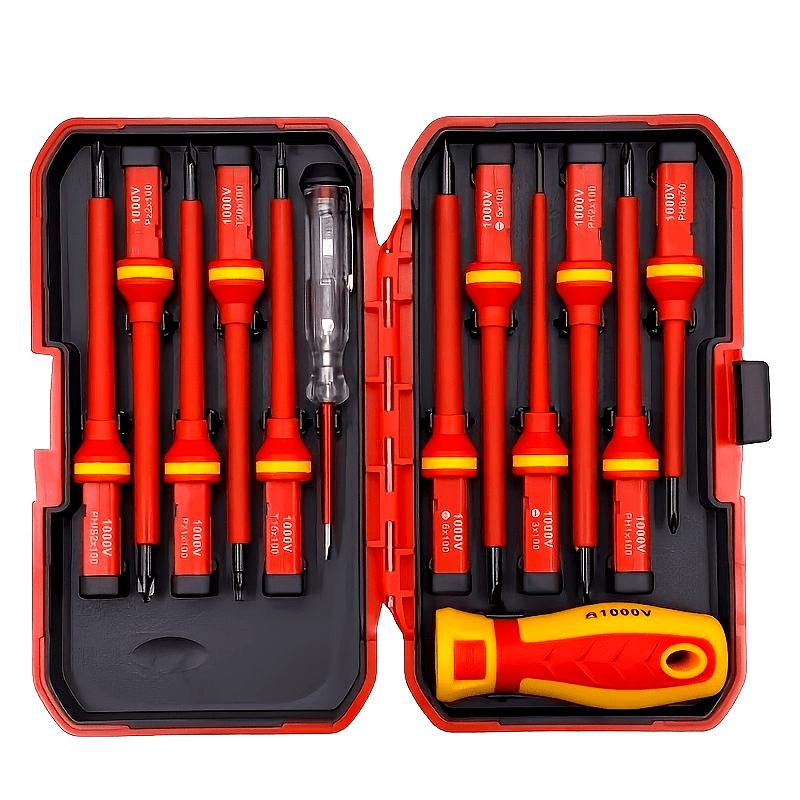 13pcs Magnetic Screwdriver Set with Interchangeable Bits - Durable Steel, Ideal for Electricians & DIY Repairs