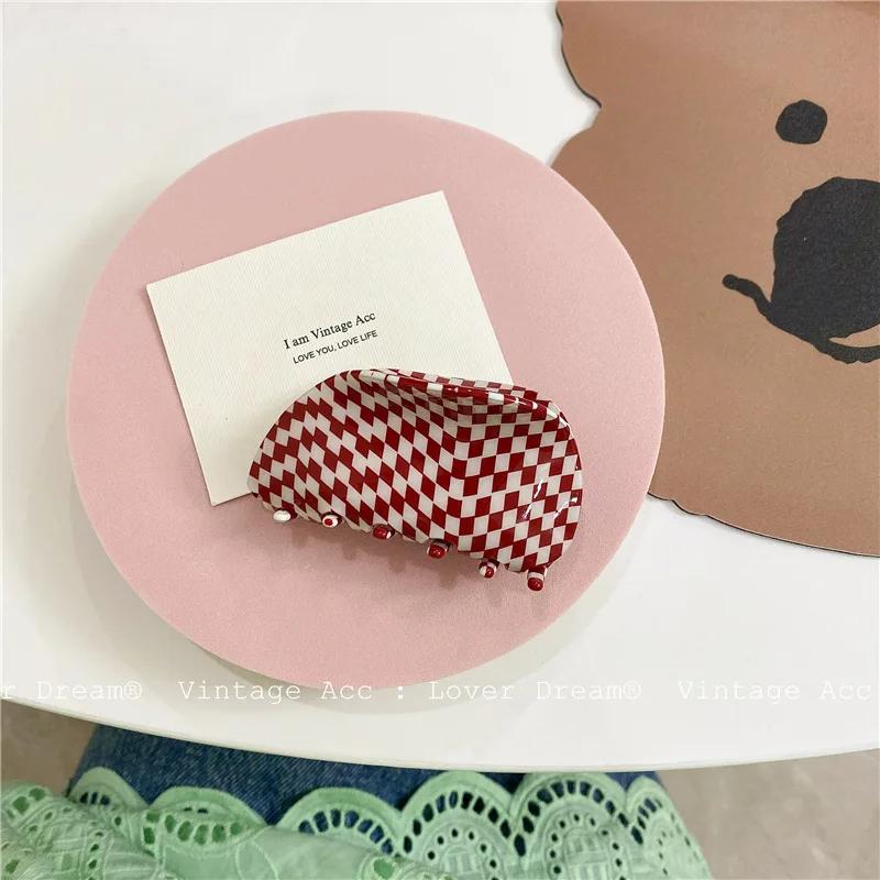 Acetate Hair Claw Medium Size Colorful Grid Plaid Stripe Hair Clip Shark Clips Girls Women Hair Accessories
