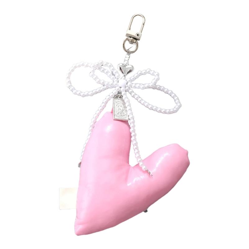 Elegant Beaded Keychain Phone Charm Unique Keyring Padded Heart Bowknot Bag Pendant Accessory for Purse Backpack Handbag